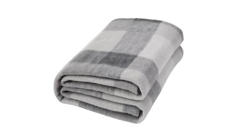 OHS Polar Fleece Winter Check Blanket Throw 120 x 150cm - Grey