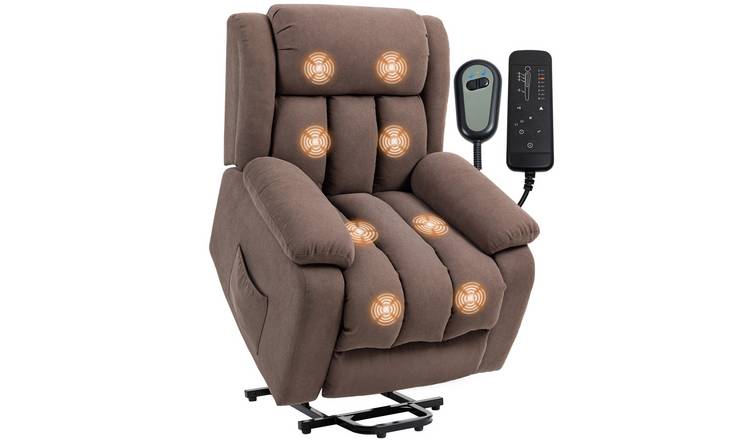 HOMCOM Linen Overstuffed Power Lift Chair with Vibration Massage - Dark Brown