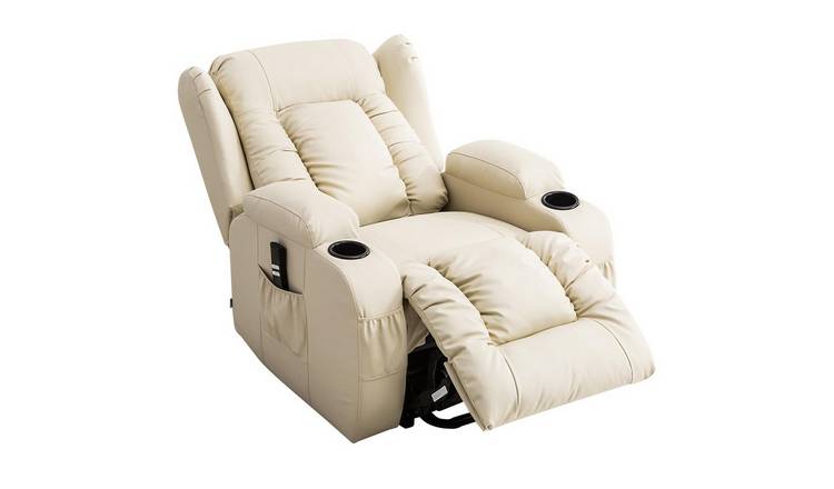 Furniture Online Caesar Dual Motor Rise Recliner Heat And Massage Chair - Cream