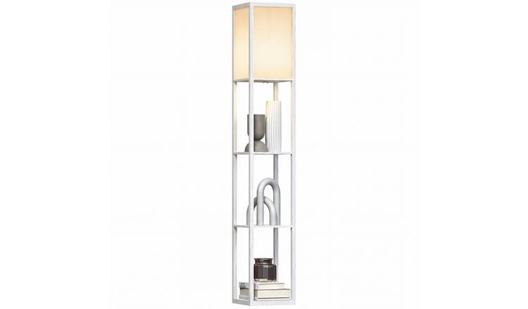 HOMCOM 3 Tier Modern LED Floor Lamp with Storage - White