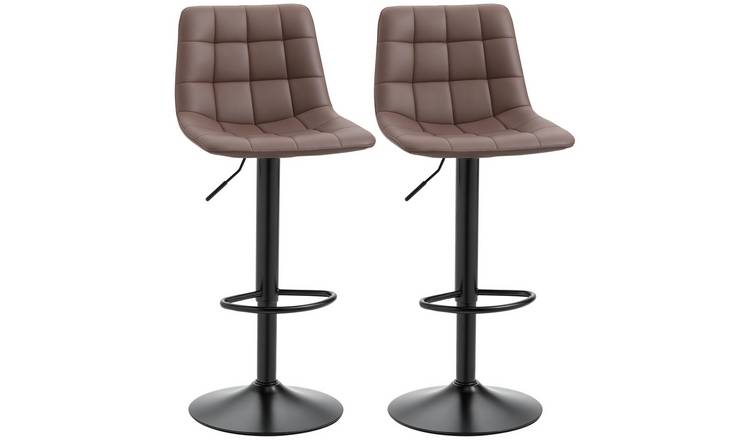 HOMCOM Set of 2 PU Leather Bar Stools with Tufted Seat and Back - Brown