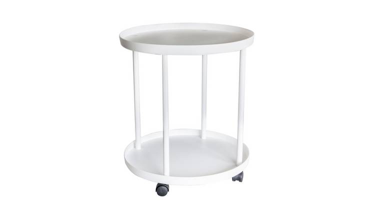 HomeMate 2-Tier Side Table with Casters - White