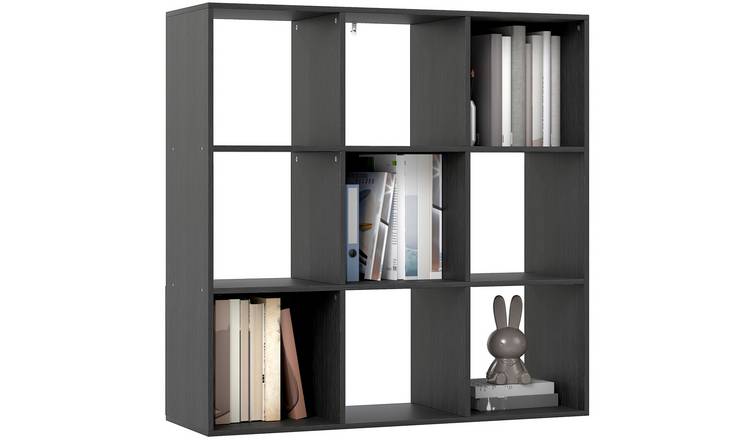 HOMCOM 3 Tier Modern Freestanding 9 Cube Storage Bookcase - Black