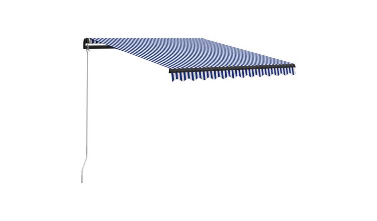 Walplus Manual Polyester Retractable Awning - Blue and White Fabric - 300x250 cm