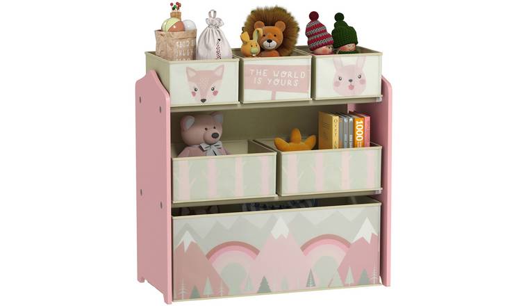 Zonekiz Kids 63 x 30 x 66cm 6 Fabric Bins Toy Storage Unit - Pink