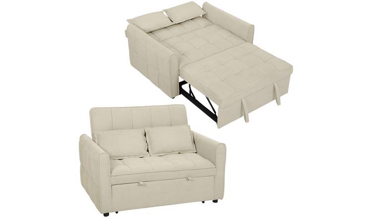 HOMCOM 2 Seater 3 in 1 Velvet Adjustable Sofa Bed for Living Room - Tan