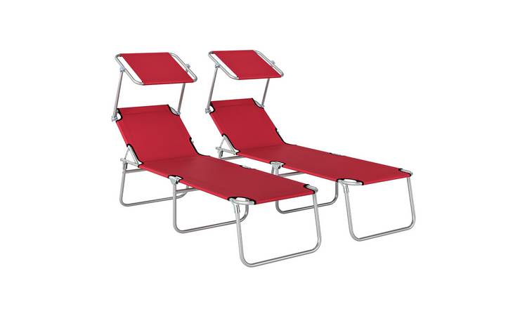 Outsunny Canopy Sun Loungers - Red