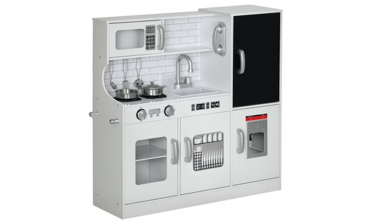 AIYAPLAY Chalkboard Microwave Ice Maker Stoves Sink Kids Play Kitchen - White
