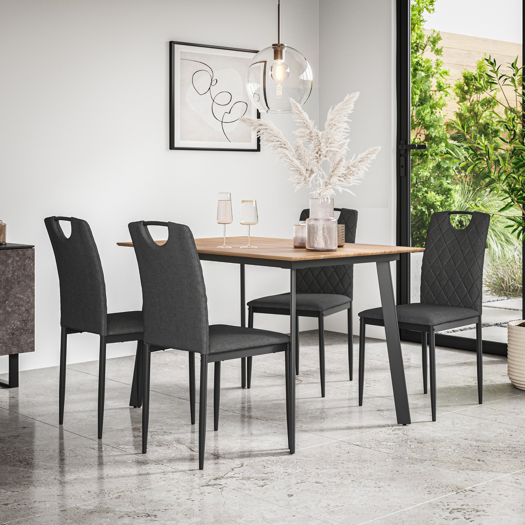 Furniture Online Haydon Monza Oak Effect Dining Table & 4 Charcoal Chairs - Image 1