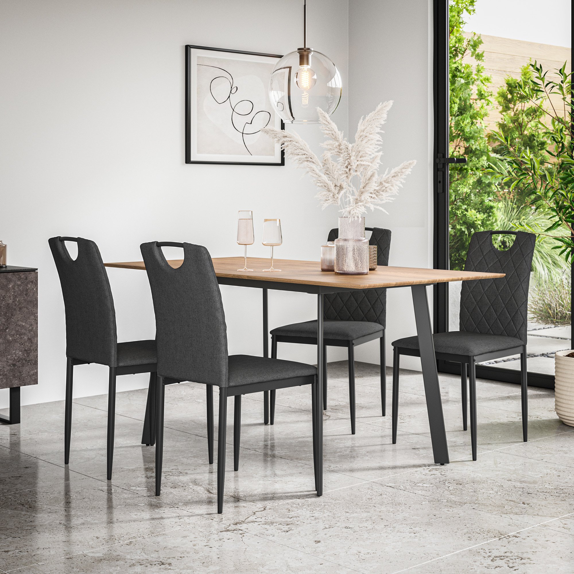 Furniture Online Haydon Monza Oak Effect Dining Table & 4 Charcoal Chairs - Image 2