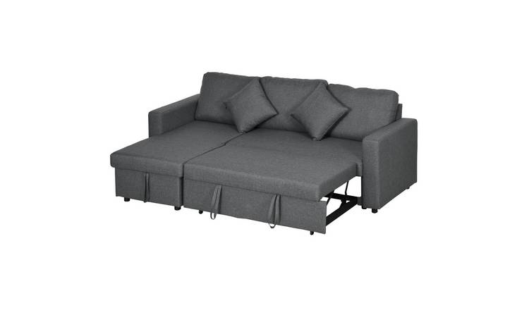 HOMCOM 3 Seater Corner Sofa Bed with Reversible Chaise Lounge - Dark Grey