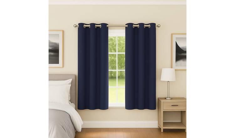 Enhanced Living Luna Plain Thermal Eyelet Curtains - 117 x 137cm - Navy
