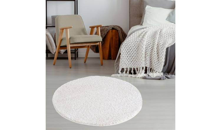 The Rugs White Myshaggy Plain Round Shaggy Rug - 120cm