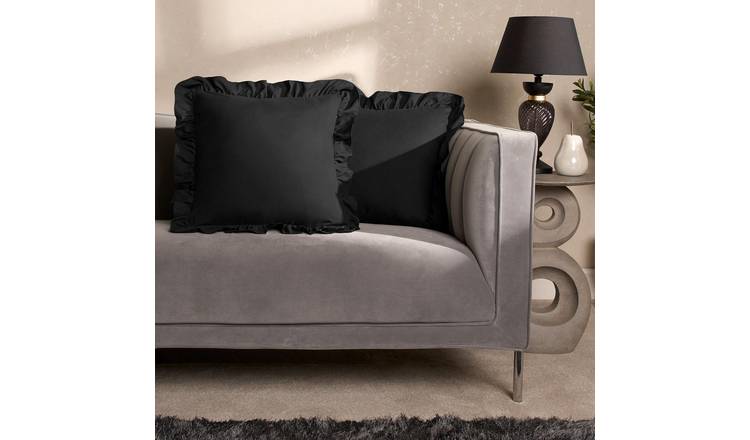 OHS 2 Pack Frill Cushion Covers 45 x 45cm - Black