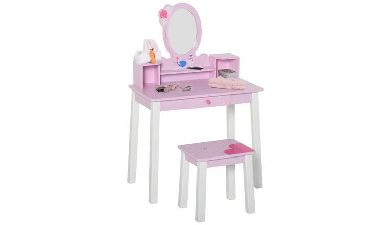 HOMCOM 2 Piece Wooden Dressing Makeup Vanity Set - Pink