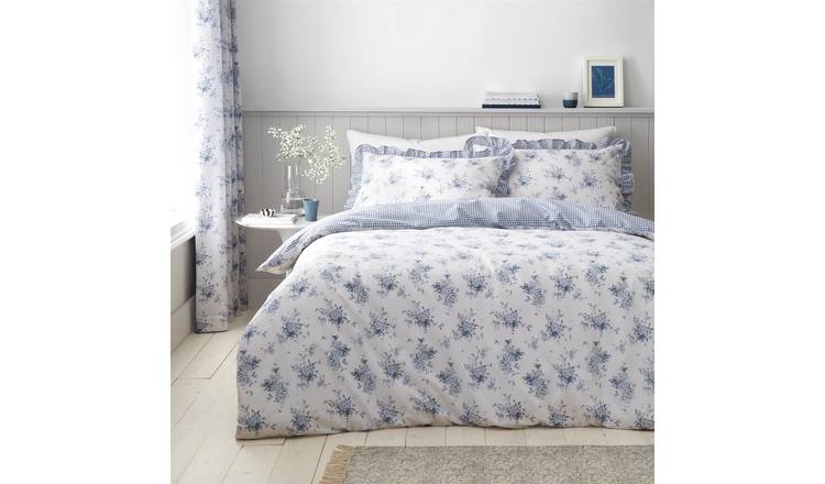 Catherine Lansfield Lucie Floral Frill Duvet Cover Set - Super King - Blue