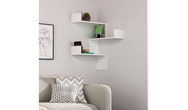 Decortie Luksa Corner Particleboard Floating Wall Shelf - White