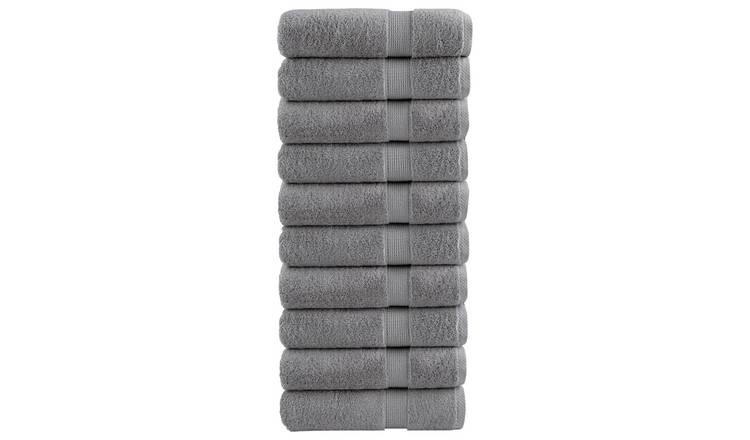 Walplus Pack of 10 Cotton Hand Towels - Grey - 50 x 100 cm