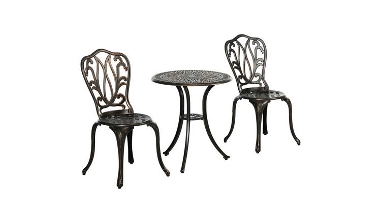 Outsunny Cast Aluminium Umbrella Hole Garden Bistro Set - Bronze