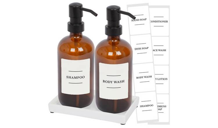 Harbour Housewares 2pc Soap Dispenser Set & Labels  - Amber/White