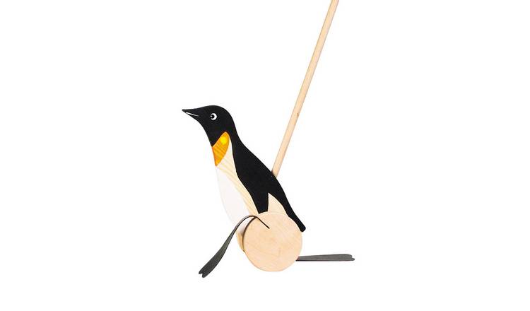 Goki Push Along Penguin with Wheels Wooden Toy