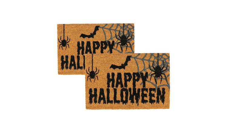Nicola Spring Halloween Coir Door Mats - Spider - Pack of 2