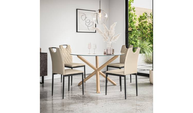 Furniture Online Malvern Monza Glass Top Dining Table & 4 Beige Chairs