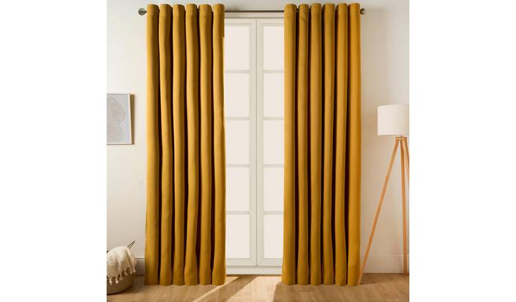 OHS Essentials Plain Eyelet Blackout Curtains 168 x 137cm - Ochre
