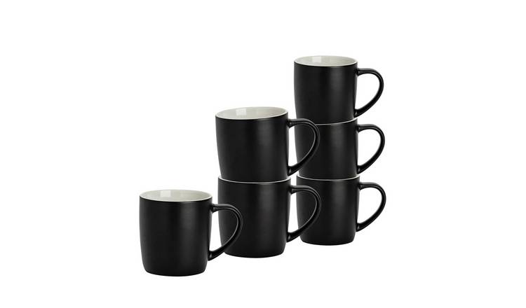 Argon Tableware Matt Coloured 350ml Coffee Mugs Pack of 6 - Black