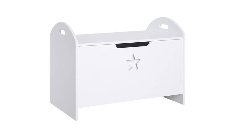 HOMCOM Single Wooden Toy Box with Lid Kids Storage Bench - White