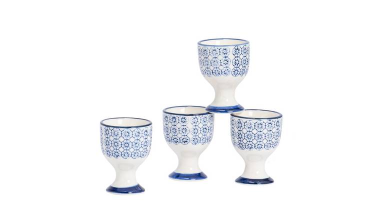 Nicola Spring Hand-Printed Egg Cups - Navy - Pack of 4