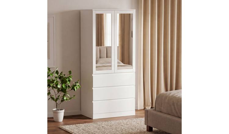 Vida Designs Denver 2 Door 3 Drawer Mirrored Wardrobe - White