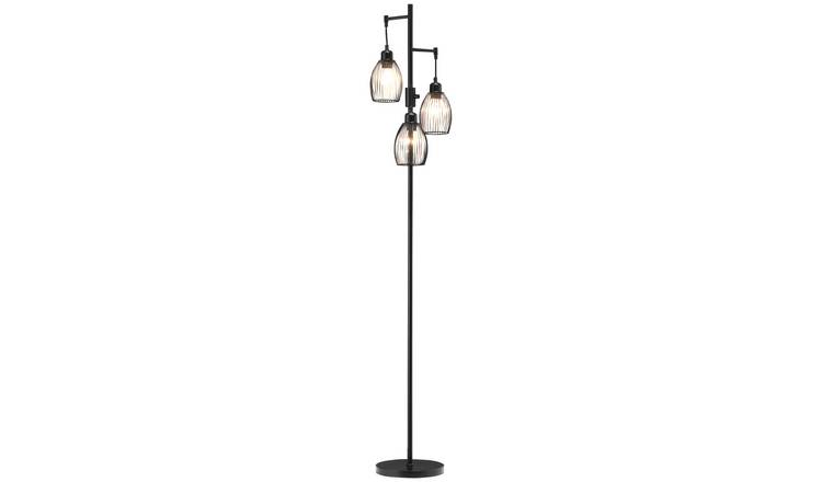 HOMCOM 3-Light Dimmable Steel Floor Lamp - Black