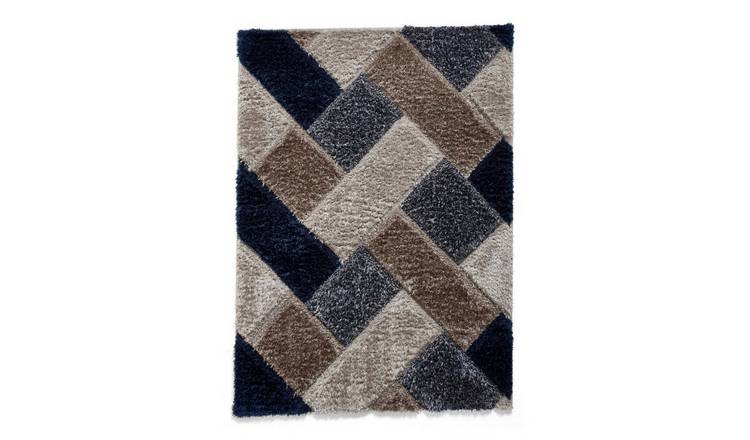 Mega Flooring Navy Shaggy Geometric Rug - 80 x 150cm