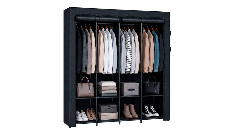 Harbour Housewares Portable Fabric Wardrobe - 170 x 45 x 167cm - Black