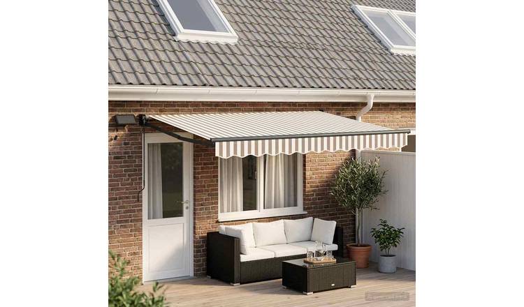 Walplus Electric Aluminium Retractable Awning - Light Grey and White - Anthrac 2