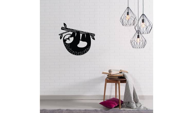 Decortie Metal Wall Art Slothy Metal Hanging Decoration - Black