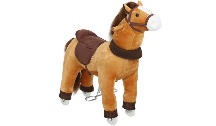 AIYAPLAY Mechanical Wheels Saddle Plush Kids Ride On Horse - Brown