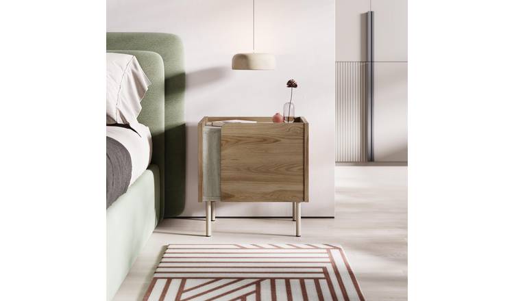 Decortie Norm Particleboard Bedside Table - Travertine & Whiskey Oak