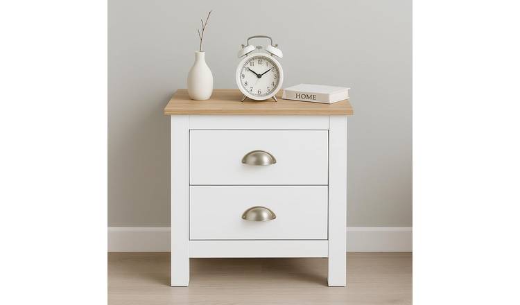 Home Treats Berlin 2 Drawer Bedside Table - White & Pine