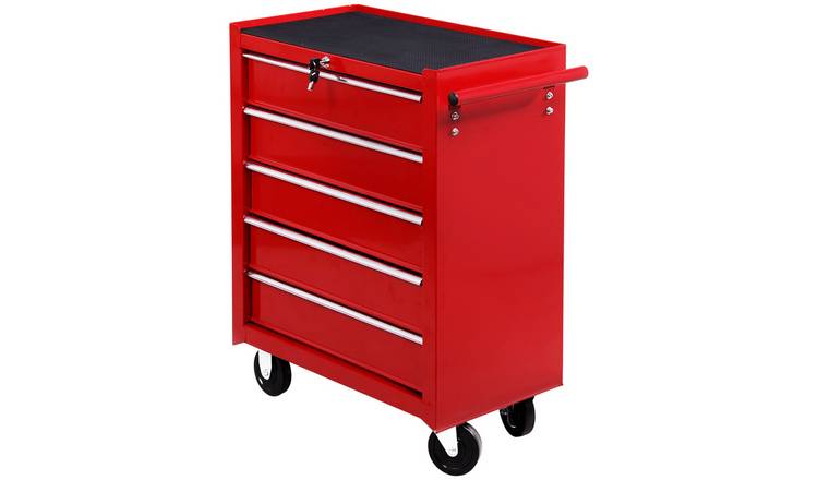 HOMCOM Lockable 5 Drawer Rolling Steel Tool Cabinet with Handle - Red