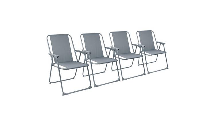 Harbour Housewares Folding Metal Beach Chairs - Grey - Pack of 4