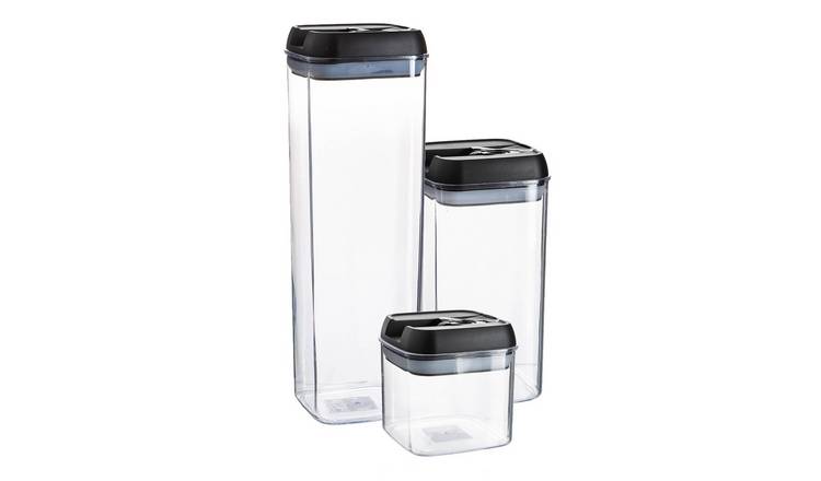 Argon Tableware 3 Piece Flip Lock Plastic Containers Set - Black - 30.5 x 10cm