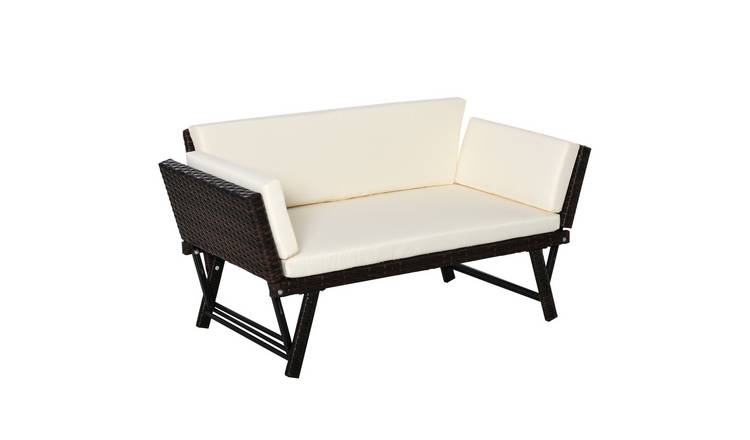 Outsunny Rattan Cushioned Reclining Sofa Bed - Brown