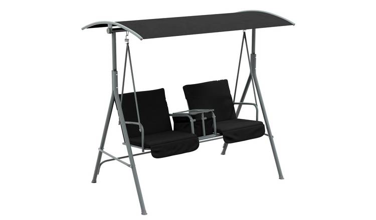 Outsunny 2 Seater Garden Egg Swing Chair with Storage Bag - Black