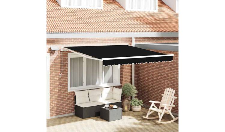 Walplus Polyester Retractable Awning - Black - 350 x 250 cm