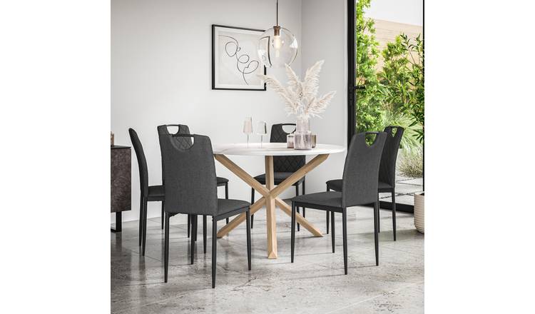 Furniture Online Malvern Monza Marble Top Dining Table & 6 Charcoal Chairs