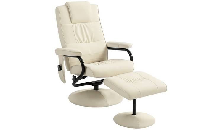 HOMCOM Faux Leather Swivel Recliner Chair with Footstool - Cream