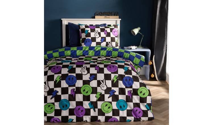 OHS Kids Checkerboard Reversible Duvet Cover Set Bedding Multi - Double