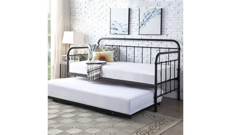 Slumberworks Ickleford Industrial Day Single Bed Frame with Trundle – Black